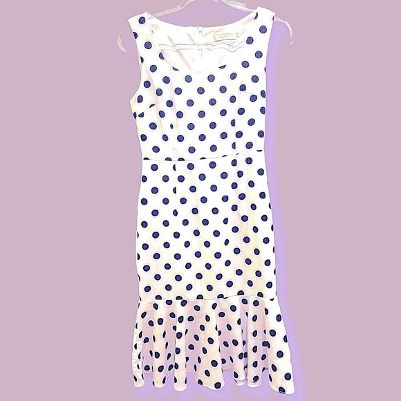 Polka dots mermaid ruffle dress size S/M petite Pretty Woman drop-waist peplum - Picture 11 of 15